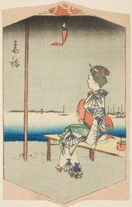 高轮，"江户名胜剪影 "系列中的一张纸的一部分 作者 歌川宏重