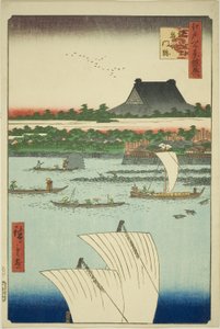 铁炮洲和筑地本愿寺，选自 "江户百景补遗 "系列 作者 歌川宏重