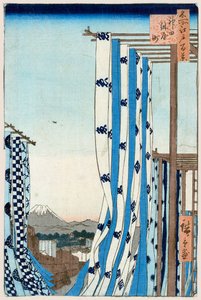 神田的染坊区，1856-1858年江户的一百幅著名风景。   作者 歌川宏重