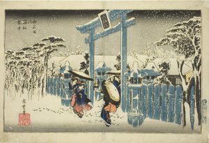 雪中的祗园神社（Gionsha setchu），选自 "京都名胜（Kyoto meisho no uchi）"系列 作者 歌川宏重