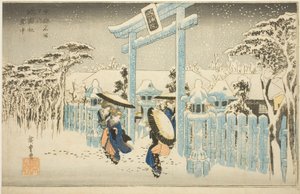 雪中的祗园寺（Gionsha setchu），选自 "京都名胜（Kyoto meisho no uchi）"系列 作者 歌川宏重