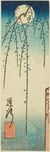 话剧《Ohan 和 Choemon》（Michiyuki, Ohan Choemon）中的 Michiyuki 场景，"剪纸中的戏剧映像（Harimaze joruri kagami）"系列纸张的一部分 作者 歌川宏重