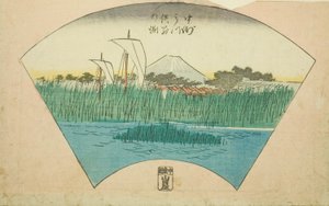 江户名胜剪纸系列 "中洲三叉河的分水深度（中洲三俣若莲渊）中的一个片断 作者 歌川宏重