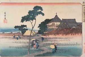 五十罗汉神庙的螺旋殿，来自“江户时代着名”系列，1830年代（彩色木版画）