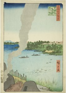 隅田川的瓦窑和羽柴渡口（隅田川羽柴之渡川浜），选自 "名所江户百景 "系列 作者 歌川宏重