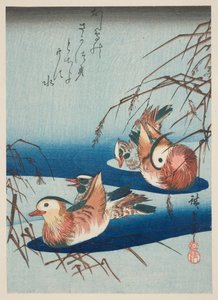 两对鸳鸯（彩色木版画）