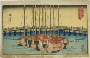 江户名胜（江户名胜）"系列中的 "荣太桥 "景观 作者 歌川宏重