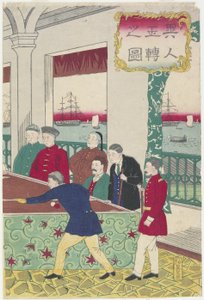 台球比赛中的外国人，19 世纪末