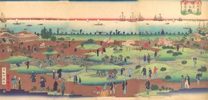 东都筑地酒店前花园的插图......，约1868-72年。