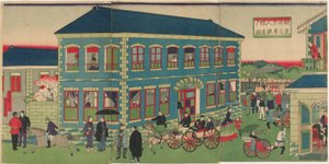 明治时代横滨外国机构的蒸汽火车图片
