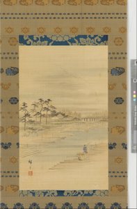 河流景观：伐木场和木筏，19世纪中期。 作者 歌川广重二世