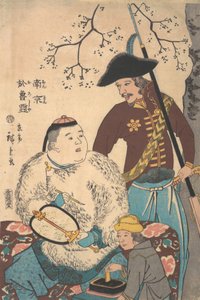 俄国人和一个中国人在刻画扇子，1860年12月。 作者 歌川广重二世