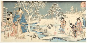 1854年的雪域花园中的东方源氏（木刻）