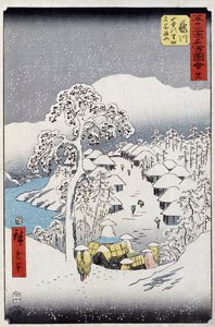 雪下的人物，日本--日本版画，宇川广重--19世纪 作者 歌川二广