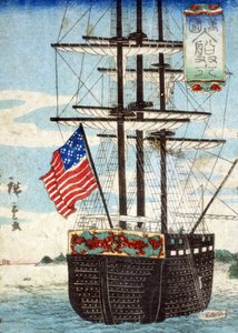外国船只在港口停靠，（Bankoku nyusen sugoroku），1860年