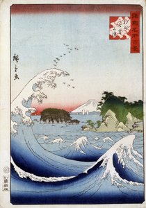 不安的大海背后的富士山--日本广重的版画作品 作者 歌川二广