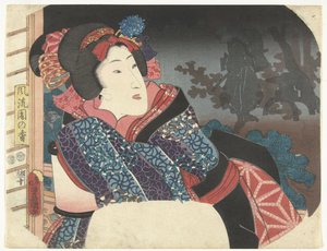 妇女用和服盖住灯笼
雅致花园选集（系列标题）
Furyu sono no ko（实物上的系列名称） 作者 歌川国贞（一）