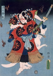 Bando Kamezo在Sembonzakura的场景中扮演Yokawa Kakuhan，1856年出版。 作者 歌川国贞