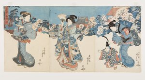 安达古山的樱花树（彩色木版画 作者 歌川国贞