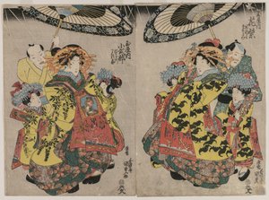 雨中漫步的玉屋宫女花村咲和越武 作者 歌川国贞