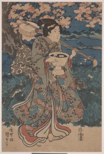 参加樱花观赏派对（彩色木刻） 作者 歌川国三