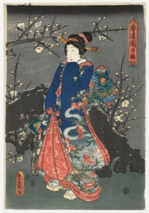 樱花下的女孩，约 1838-80 年（锦绘，多色木刻） 作者 歌川国贞II