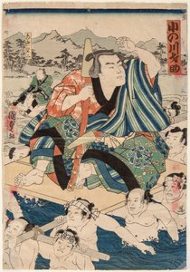 相扑运动员小野川齐介的肖像。宇多川国定二世(1823-1880)的作品