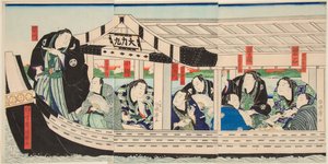 相扑选手Dairiki Maru 和朋友们在船上。 Utagawa Kuniteru (1808-1876) 版画 作者 歌川国辉
