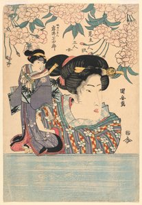 五联画：五个女孩与戏剧木偶 作者 歌川国安