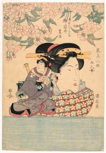 五联画五个女孩与戏剧木偶 作者 歌川国安