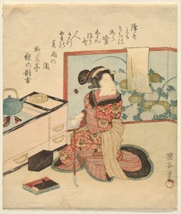 倚着烟斗等待的女子 作者 歌川国安