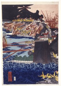 标题：蒙古入侵日本（彩色木版画） 作者 歌川国义