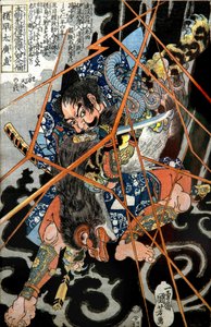 I no Hayata Hironao系列。我国水浒传八百壮士之一, 约1830-31年 作者 歌川国义