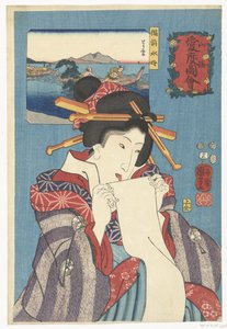 备前省的水母
备前海蜇（实物标题）
山海暖情（系列名称）
山海情怀（物品上的系列名称） 作者 歌川国义