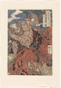 Kwaosho Rochishin，将树桩砍成两半。
水浒传》中的一百零八位英雄，一个接一个（系列名称）。
都国水神五月百人斩（实物上的系列名称） 作者 加贺屋吉右卫门