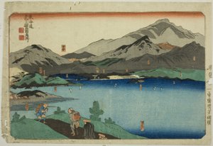 水口、石部、草津、大津、京都，选自 "东海道五十三站五站名胜 "系列。 作者 歌川国义