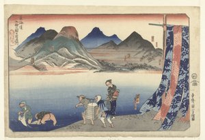 鸣海至千里汤
同时游览东海道沿线的多个名胜（系列标题）
东海道五条山驿五宿名所（实物上的系列名称） 作者 茑屋吉三