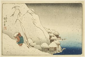 佐渡岛冢原的雪中日莲（腰带？Tsukahara setch？）（彩色木版画） 作者 歌川国义