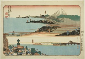 日本桥、品川、川崎和神奈川，选自 "东海道五十三站四站名胜（东海道五十三站四站名胜）"系列 作者 歌川国义