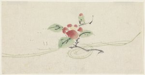 红色山茶花枝条 作者 歌川国义
