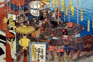 Takeda Shingen Chrushes the Forces of Suwa Yorishige (Takeda Shingen Suwa Yorishige no jinchū o uchi-kuzusu zu), c.1850-51 作者 歌川国义