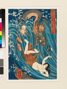玉手阿妈从龙族手中夺回被盗的宝石 作者 歌川国义