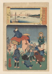 品川站（实物标题）
东海道的五十三个驿站（实物上的系列名称） 作者 辻冈屋文助