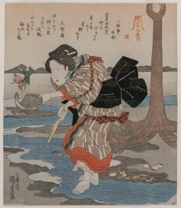 船锚旁的女人；来自《退潮五图》系列 作者 歌川国义