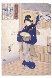拿着一盒种子的女人（彩色木版画） 作者 歌川国义