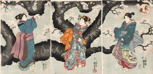 Yoru no sakura [夜晚的樱花树]，约1846年（木刻版画） 作者 歌川国义