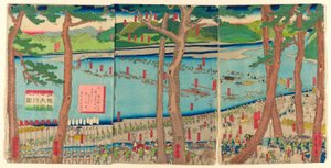 源赖朝渡过大井川的队伍（源赖朝大井川行列图） 作者 歌川贞秀
