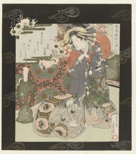 Courtisane 为夜晚做准备
第一次铺床时的晚霞
敷面之物（物品上的标题）
八面仕女图（系列名称）
Kuruwa hakkei（物品上的系列名称）
