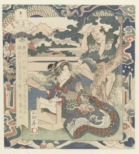 忙着刺绣的妇女
摄津的鸟依河，三号
Tôi - sono san（物品上的标题）
六条宝石河（系列名称）
牟田川之渊（文物上的系列名称）