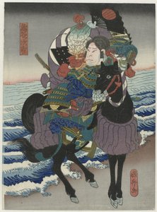 中村右卫门四世在 Naka 剧场的话剧 "一之谷蒲场拳 "中饰演熊谷次郎。